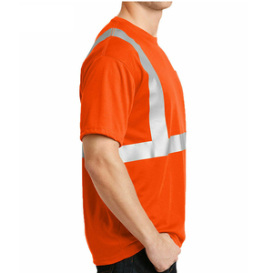 T-shirt de sécurité orange haute visibilité réfléchissant, respirant, pour travaux de construction, uniforme de sécurité pour hommes avec poche avant - Product Image 2