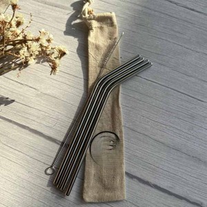 Pailles à boire réutilisables en acier inoxydable, droites et courbées, avec brosse de nettoyage pour la maison, les voyages et les fêtes - Product Image 2