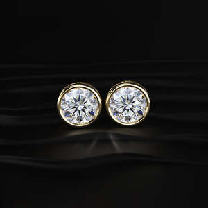 Round Cut Moissanite Stud Earrings 10 TCW Colorless VVS 14K Gold 5 Carat Bezel Set <b>Screw</b> Back Handmade Statement Jewelry Gift - Product Image 2