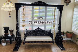 เก้าอี้ชิงช้าไม้สักแกะสลักด้วยมือแบบดั้งเดิม Maharaja Swing Oonjal สุดหรู พร้อมเบาะรองนั่ง สำหรับห้องนั่งเล่น ส่งตรงจากออสเตรเลีย - Product Image 6