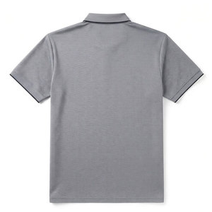 Chemise grise à manches courtes pour homme avec poche, en tissu tricoté respirant Spandex/Polyester, design uni décontracté, longueur standard - Product Image 3