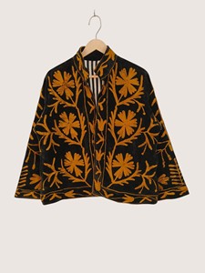 Manteau en velours brodé floral bohème, col mandarin, manches chauve-souris, veste courte, vêtements d'automne pour adultes - Product Image 1