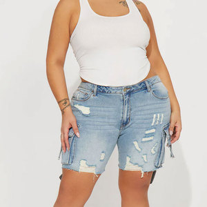 Pantalones Cortos de Mezclilla de Verano para Mujer, de Alta Calidad, Diseño Sexy, Talla Grande, Cintura Media, Rotos, de Algodón - Product Image 1