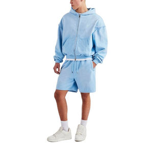 Conjunto Deportivo Personalizado OEM para Invierno, Transpirable, 100% Algodón, Talla Grande, 2 Piezas, Sudadera con Capucha y Pantalones Cortos para Hombre - Product Image 5