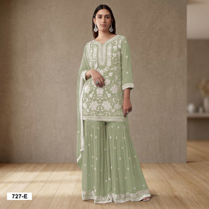 Kurti brodé élégant avec pantalon palazzo, tenue ethnique traditionnelle pour femmes, coupe ample, longueur au sol, Inde, Pakistan - Product Image 1