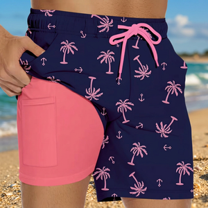 Men's Navy short Printed Quick Dry Board Shorts With Pockets Mid Waist Draw <b>string</b> Casual Swim wear - Product Image 4
