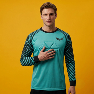 Men's Long Sleeve Soccer Jersey Teal Black Geometric Print <b>Padded</b> Crew <b>Neck</b> Full Sleeve Polyester Sport Apparel - Product Image 5