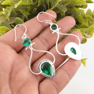 Designer Handmade Classy And Trendy Green <b>Emerald</b> Gemstone Work 925 Sterling Silver <b>Earring</b> Jewellery For Women And Girls Wear - Product Image 1