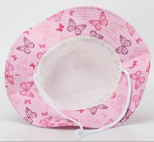 Sombrero de Sol para Niños con Estampado de Mariposas, Primavera-Verano, Transpirable, Tipo Bucket, con Cordón - Product Image 2