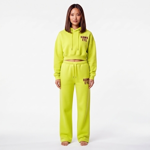 Conjunto de Sudadera Corta con Capucha y Hombros Caídos de Corte Regular y Pantalones Jogger de Pierna Ancha con Cordón, Diseño de Logotipo Personalizado, Fabricación al por Mayor - Product Image 1