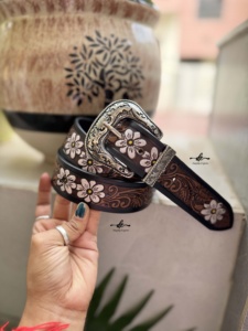 เข็มขัดหนังสไตล์ตะวันตกสไตล์โบฮีเมียนพิมพ์ลายดอกไม้สไตล์วินเทจ - Product Image 5