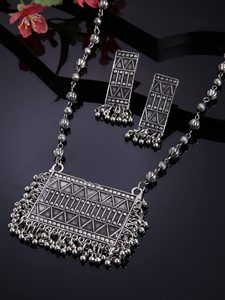 Handmade Women's <b>Silver</b> Tone Necklace <b>Earring</b> Set Geometric Beaded <b>Chain</b> Tribal Style Birthday Gift Oxidized <b>Silver</b> Hinduism - Product Image 6