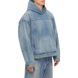 เสื้อฮู้ดดี้โอเวอร์ไซส์คุณภาพสูง ผ้าฟลีซฟอกสีสไตล์เดนิม สำหรับผู้ชาย ผ้าฝ้าย 100% สไตล์สตรีท  ปรับแต่งได้ตามต้องการ ผลิตแบบ ODM เป็นมิตรกับสิ่งแวดล้อม - Product Image 3