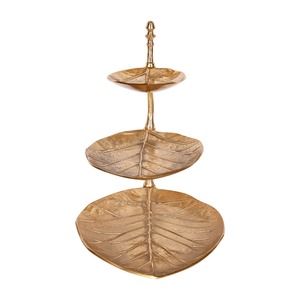 Plateau de service à 3 niveaux en métal fait main, design feuille dorée, support décoratif pour présentation alimentaire, style glamour, conçu pour durer - Product Image 5