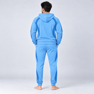 Conjunto Deportivo Premium para Hombre, Azul Claro, con Capucha, Cierre de Cremallera, Color Sólido, Manga Larga, Pantalón Largo, Ropa de Invierno - Product Image 3