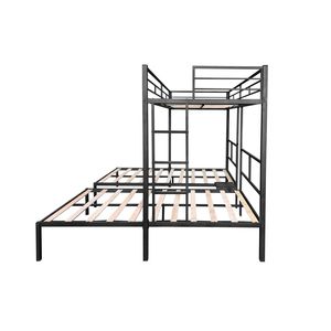 Lit superposé triple avec structure métallique robuste, lattes en bois anti-bruit et sans grincement, aucun sommier requis - pour les dortoirs - Product Image 5