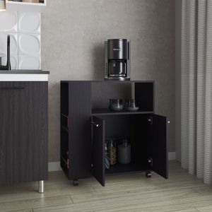 Carrello da Cucina FM Furniture Linden con Ripiano per Microonde e Armadietto a Due Ante, Stile Wengue, Isole e Carrelli da Cucina - Product Image 4