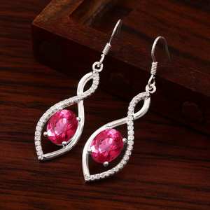 Pendientes colgantes de zafiro rosa, plata de ley 925, joyería hecha a mano, regalo de San Valentín para mujer, propuesta de compromiso - Product Image 2
