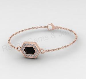 Top Selling 18K Gold Plated Natural Black Onyx CZ 925 <b>Silver</b> Hexagon Honeycomb Design Link Chain <b>Bracelet</b> Fine Jewelry Gift - Product Image 5
