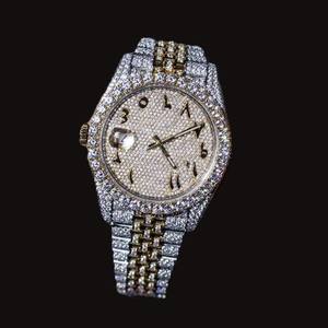 Montre de Luxe pour Homme, Entièrement Sertie de Diamants Moissanite Bicolores, Cadran Arabe, Boîtier à Lunette, Style Hip-Hop, Prix de Gros - Product Image 3