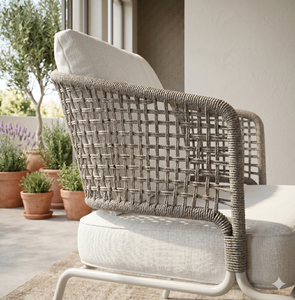 Fauteuil de jardin moderne de luxe en rotin tressé avec structure en métal thermolaqué pour projets hôteliers - Product Image 4