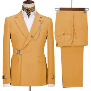 Costumes d'affaires ajustés Bearfit pour hommes, 2 pièces, blazers à col cranté, smokings, simple boutonnage, fermeture éclair formelle, devant en tissu peigné - Product Image 4