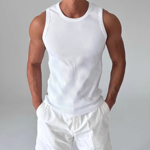 Men's <b>Black</b> Cotton Tank <b>Top</b> Custom Logo Front Print Breathable Casual O-Neck Knitted Solid Color Sleeveless <b>Vest</b> - Product Image 3