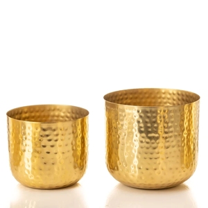Juego de 2 Macetas de Latón Forjado a Mano, Modernas y Minimalistas, para Interiores, Acabado Dorado, Decoración de Escritorio - Product Image 3