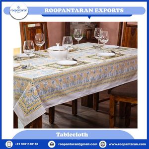 Indian Manufacturer Hand Block Floral Printed Cotton <b>Tablecloth</b> 150x150 cms <b>Square</b> Wedding <b>Tablecloth</b> at Wholesale Price - Product Image 4