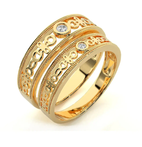 925 Sterling <b>Silver</b> Gold Plated Floral <b>Couple</b> <b>Rings</b> - Product Image 1
