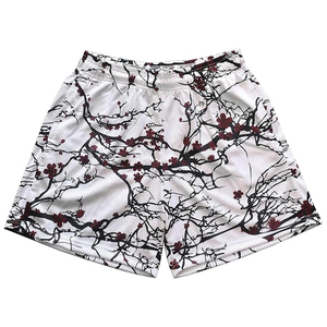 Shorts pour hommes à imprimé floral, motif cerisier bleu rose, séchage rapide, taille élastique, shorts de sport décontractés - Product Image 3
