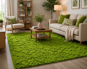 Tapis en laine verte, tapis tufté à la main à poils coupés |   Tapis en peluche style herbe |   Tapis de salon moderne |   Tapis doux fait main antidérapant MOQ-1 - Product Image 4