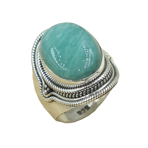 Anillo de Amazonita Natural con Plata de Ley 925, Hecho a Mano, Estilo Boho, Cabujón Ovalado, Joyería de Diseño Vintage para Él, Unisex - Product Image 1