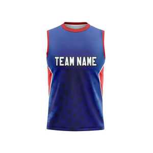 Custom Sublimated Hooded Sleeveless Vest & Shorts Set Moisture Wicking Fitted Sportswear Adult All Seasons Blue Red Dot Pattern - Product Image 2