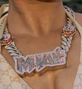 Collar de Plata de Ley S925 Chapado en Oro con Cadena Cubana de Moissanita y Colgante Personalizado con Nombre, Estilo Hip Hop, Regalo Ecológico - Product Image 1
