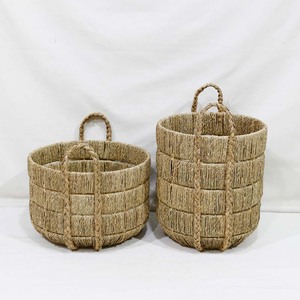 Handwoven Natural Rattan Round Storage <b>Basket</b> With Handles Rustic Style Clothing Storage Bin - Product Image 5