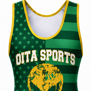 <b>Men</b> Green Yellow Sublimated <b>Wrestling</b> <b>Singlet</b> Polyester Athletic Sports Uniform Sleeveless Competition Training Match Wear - Product Image 4