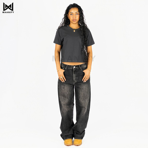 เสื้อยืดสีเทาขายดี รุ่นหนาพิเศษสำหรับผู้หญิง ทรงครอปท็อป สกรีนโลโก้ได้ คอริบหนา เสื้อเปล่าสไตล์สตรีทแวร์ ผ้าฝ้าย แบรนด์ MAANIFY - Product Image 1