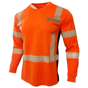Chemise de sécurité à manches longues haute visibilité, t-shirt de travail orange réfléchissant avec poche, respirant, uniforme de chantier ANSI - Product Image 2