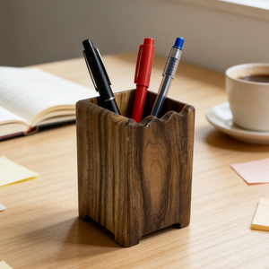 Wholesale Brown Wooden Storage Box Handmade Wood Art Decoration Handicraft Wood Pencil Holder Office Desk <b>Organizer</b> Case - Product Image 3