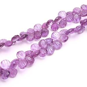 ลูกปัดอเมทิสต์สีม่วงธรรมชาติแกะสลักทรงเปลือกหอยเจาะรูด้านข้างขนาด 9-10 มม. ลูกปัดอเมทิสต์แกะสลักด้วยมือสำหรับทำเครื่องประดับขายส่ง - Product Image 6