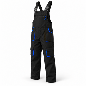 Salopette de travail pour homme avec logo personnalisé, bretelles réglables, poches cargo, finition contrastée, uniforme de chantier, vêtements de travail pour mécanicien - Product Image 2