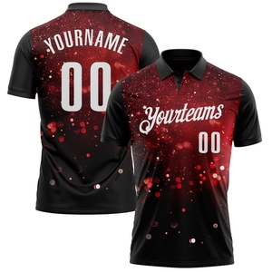 Wholesale Direct industry Best Selling Custom Black Red-White 3D <b>Bowling</b> Glowing Star Performance Polo Shirt - Product Image 1