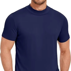 T-shirt personnalisé à col montant, coupe ajustée, basique, en coton, pour le fitness, OEM - Product Image 1