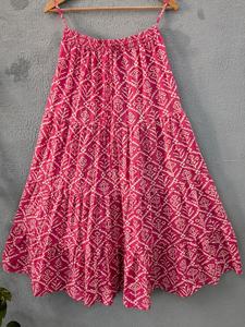 Casual <b>Elastic</b> <b>Waist</b> Women's Summer Dress Hand Block Printed Cotton Long Maxi <b>Skirt</b> with Floral Design Breathable Ethnic Wear - Product Image 4