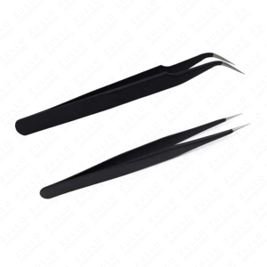 2 <b>Pc</b> Black S & I Shape Eyelash Tweezers <b>Set</b> Stainless Steel Professional Lash Extension Tools Wholesale Private Label - Product Image 3