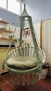 Muebles de exterior de macramé: Columpio de algodón con flecos a rayas, en venta al por mayor, hamaca de macramé con color personalizado. - Product Image 2