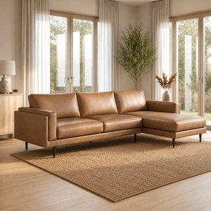 Canapé sectionnel en cuir véritable durable avec chaise longue pour hall d'hôtel, intérieur de villa et design de salon moderne - Product Image 3