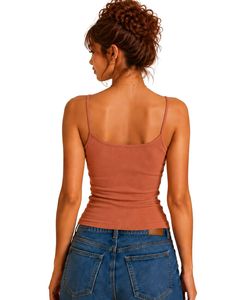Camiseta sin mangas de algodón acanalada con encaje para mujer, estilo casual de verano, corte ajustado, top corto de moda - Product Image 2