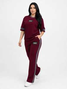 ชุดวอร์มผู้หญิงสีดำแขนสั้นทรงหลวมสำหรับฤดูร้อนจาก OneTen Apparel ดีไซน์คัลเลอร์บล็อกกิ้ง คอปกโปโล พร้อมห่วงคล้องผ้าขนหนู กางเกงขายาว - Product Image 1